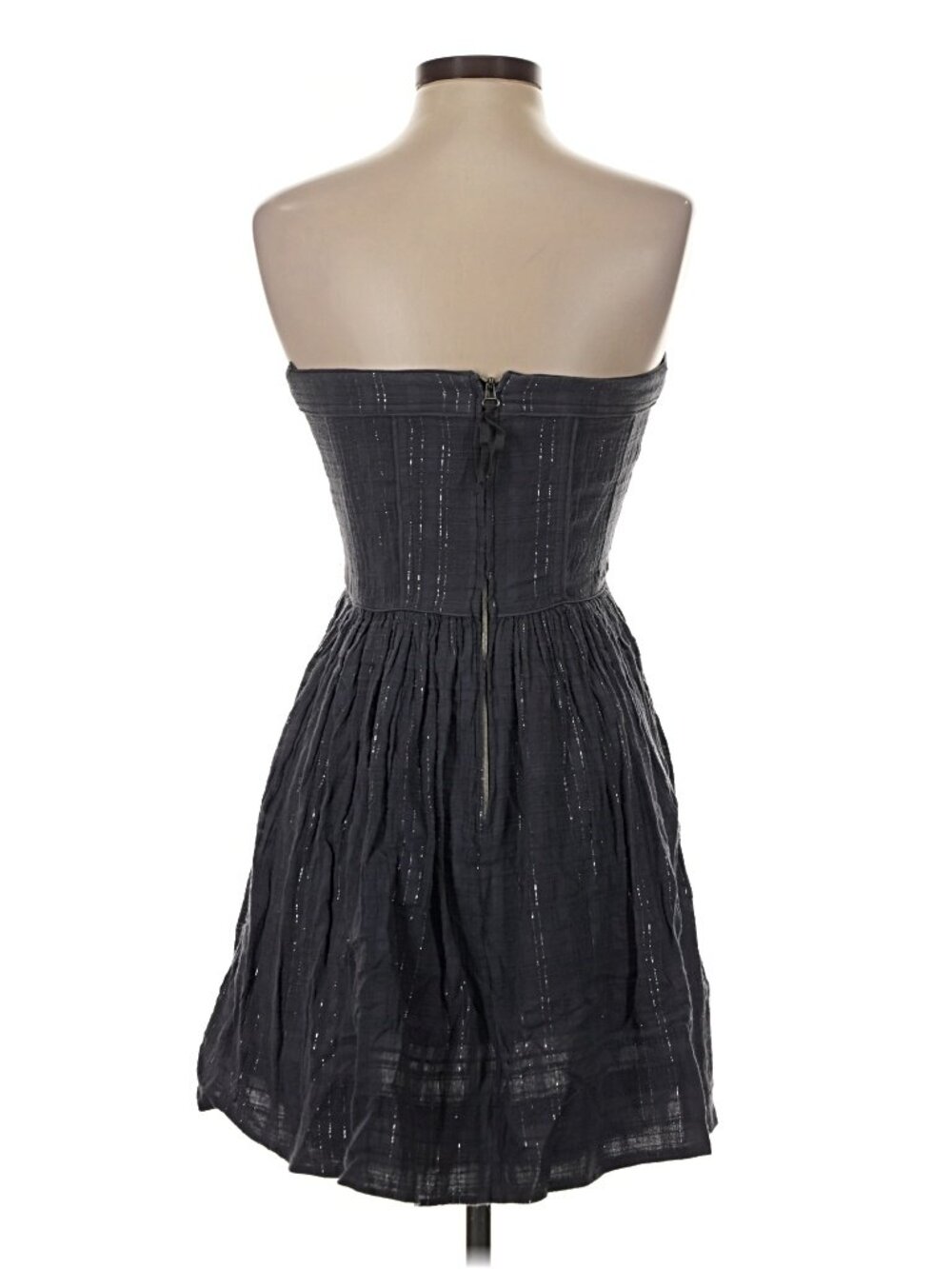 Rebecca Taylor Black Metallic Strapless Bustier Fit Flare Mini Dress Size 4 - Picture 3 of 7